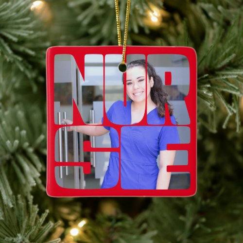 nurse custom photo square ceramic ornament