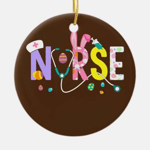 Nurse Cute Bunny Ear Stethoscope Syringe Happy Ceramic Ornament