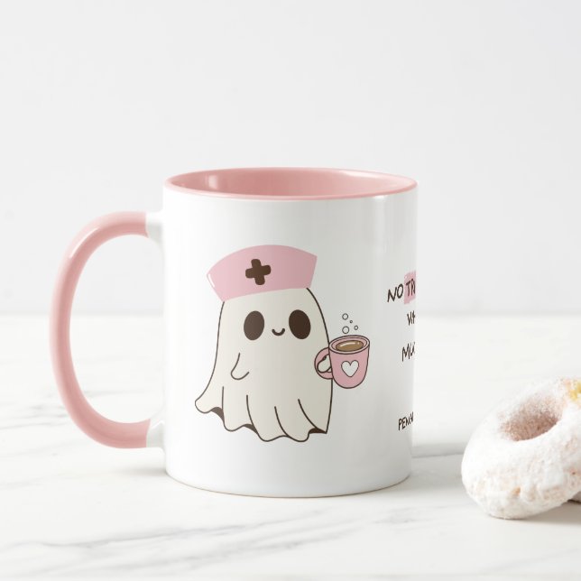 Nurse Cute Ghost Halloween Mug - 11oz (With Donut)