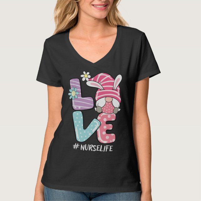 Nurse Cute Gnome Bunny Love  Easter Day Christians T-Shirt (Front)