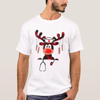 Nurse Cute Red Plaid Reindeer Wear Stethoscope For T-Shirt