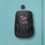 Nurse cute stethoscope red heart with name custom port authority® backpack<br><div class="desc">Customizable nurse backpack featuring a lovely white stylized stethoscope forming a cute red heart,  with the word Nurse in a red calligraphy font with a white outline. Easily customizable by adding your name in a modern all-caps white font.</div>