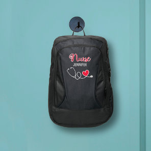 Nurse cute stethoscope red heart with name custom port authority® backpack