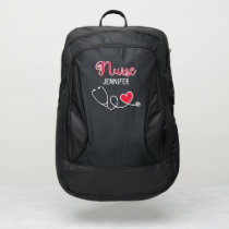 Nurse cute stethoscope w/ red heart & name custom port authority® backpack Nurse cute stethoscope w/ red heart & name custom port authority® backpack