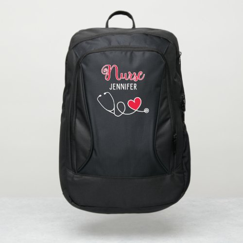 Nurse cute stethoscope w red heart  name custom port authority backpack