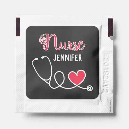 Nurse cute stethoscope with red heart  name black hand sanitizer packet