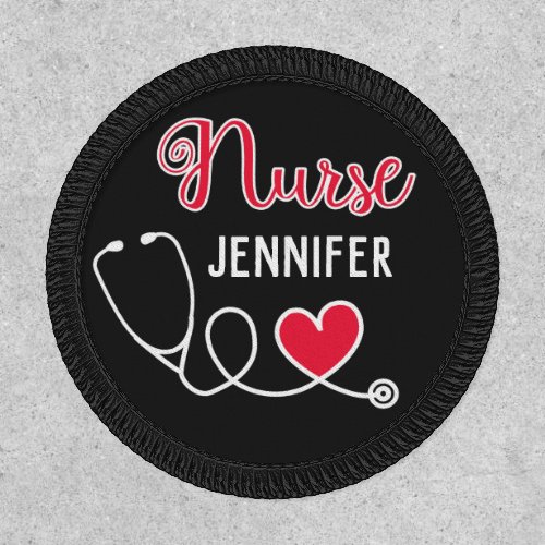 Nurse cute stethoscope with red heart  name black patch