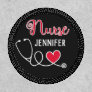 Nurse cute stethoscope with red heart & name black patch