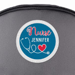 Nurse Cute Stethoscope With Red Heart &amp; Name Blue Patch at Zazzle