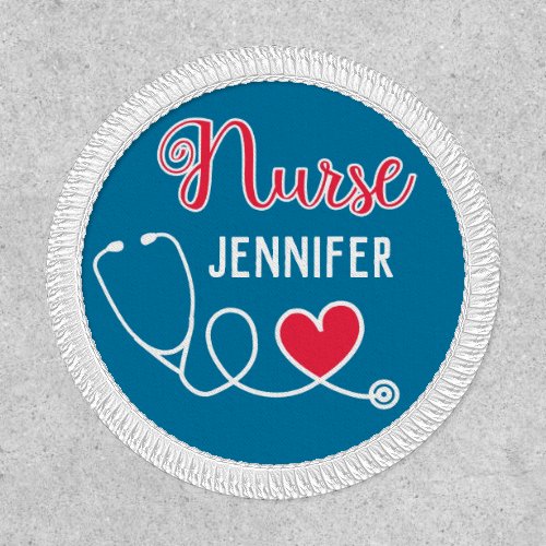 Nurse cute stethoscope with red heart  name blue patch