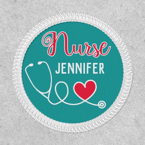 Nurse cute stethoscope with red heart  name patch