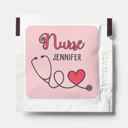 Nurse cute stethoscope with red heart  name pink hand sanitizer packet