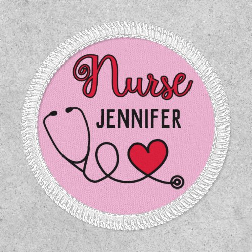 Nurse cute stethoscope with red heart  name pink patch