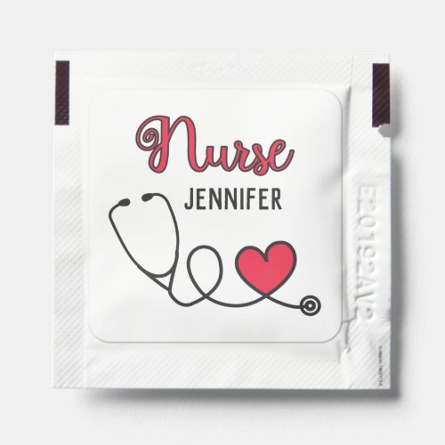 Nurse cute stethoscope with red heart  name white hand sanitizer packet