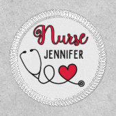 Nurse cute stethoscope with red heart & name white patch (Front)