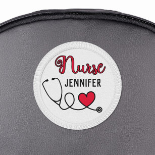 Nurse cute stethoscope with red heart & name white patch