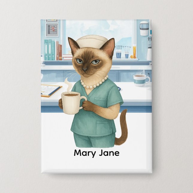 Nurse Daly life Coffee First for cat lovers Button (Front)