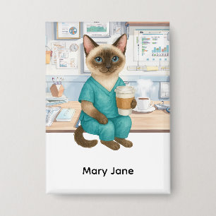Nurse Daly life Coffee First for cat lovers Button
