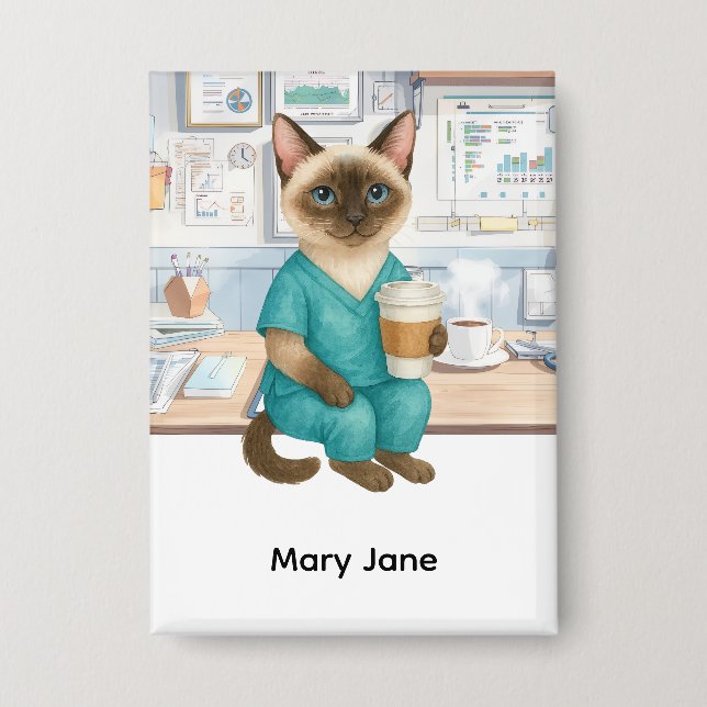 Nurse Daly life Coffee First for cat lovers Button (Front)