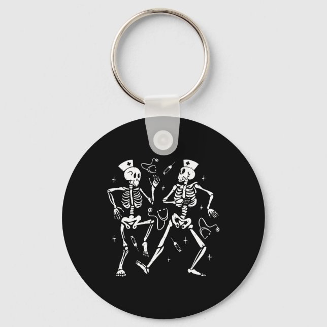 Nurse Dancing Skeleton Halloween Skeleton Costume  Keychain (Front)