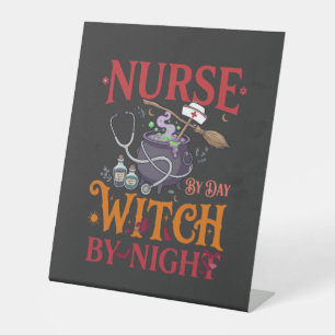 Nurse Day Witch Night Halloween Cauldron Stethosco Pedestal Sign