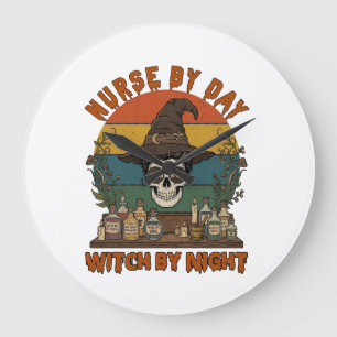 Nurse Day Witch Night Halloween Skull Potions_1 Large Clock