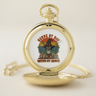 Nurse Day Witch Night Halloween Skull Potions_1 Pocket Watch