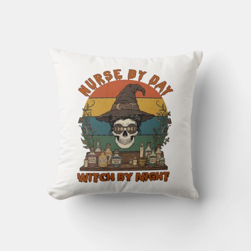 Nurse Day Witch Night Halloween Skull Potions_1 Throw Pillow