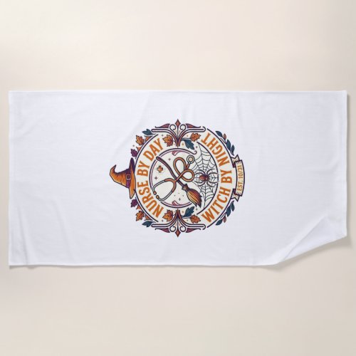 Nurse Day Witch Night Halloween Stethoscope Broom_ Beach Towel