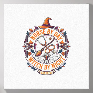 Nurse Day Witch Night Halloween Stethoscope Broom_ Canvas Photo Tile