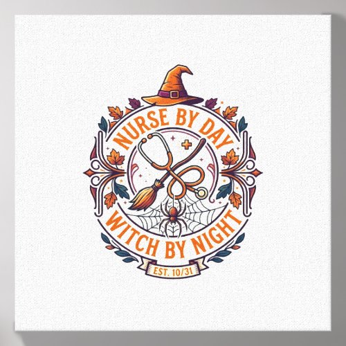 Nurse Day Witch Night Halloween Stethoscope Broom_ Canvas Photo Tile