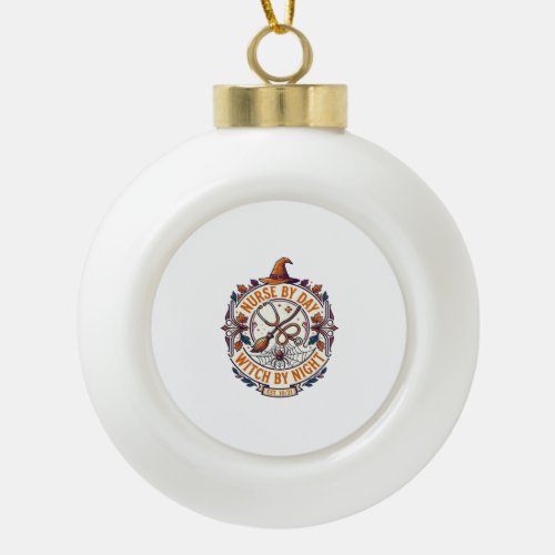 Nurse Day Witch Night Halloween Stethoscope Broom_ Ceramic Ball Christmas Ornament