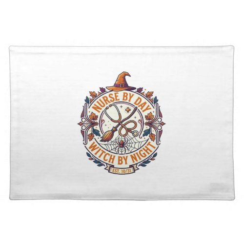 Nurse Day Witch Night Halloween Stethoscope Broom_ Cloth Placemat