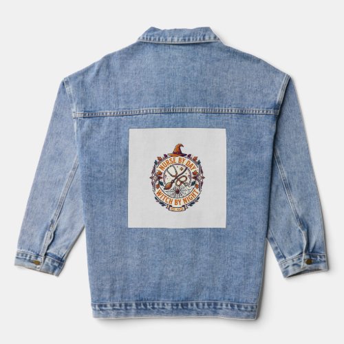 Nurse Day Witch Night Halloween Stethoscope Broom_ Denim Jacket