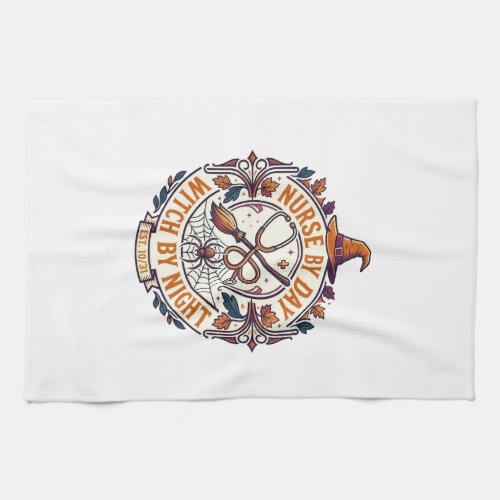 Nurse Day Witch Night Halloween Stethoscope Broom_ Kitchen Towel