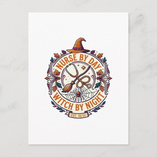 Nurse Day Witch Night Halloween Stethoscope Broom_ Postcard
