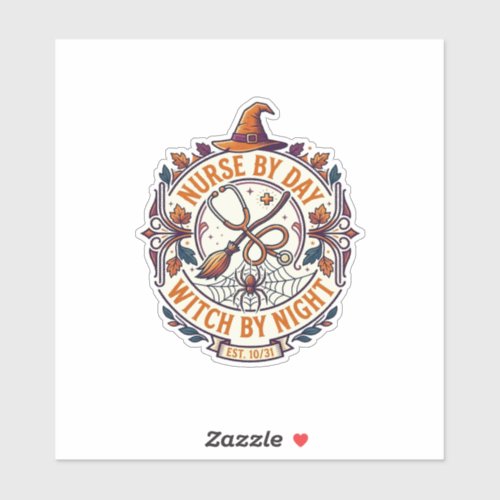 Nurse Day Witch Night Halloween Stethoscope Broom_ Sticker
