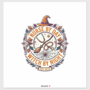 Nurse Day Witch Night Halloween Stethoscope Broom_ Sticker