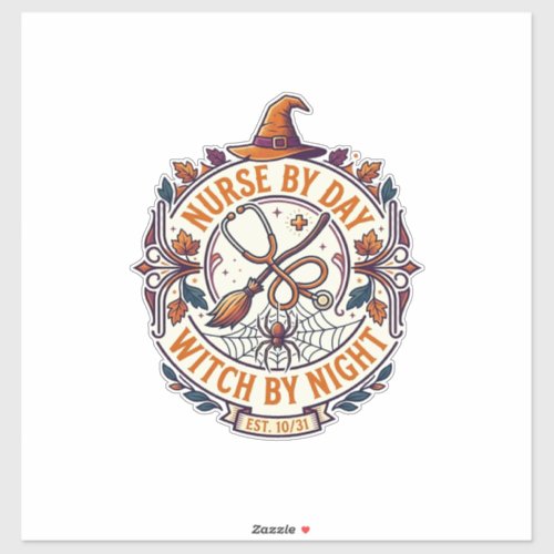 Nurse Day Witch Night Halloween Stethoscope Broom_ Sticker