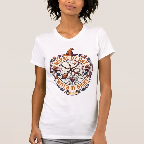 Nurse Day Witch Night Halloween Stethoscope Broom_ T-Shirt