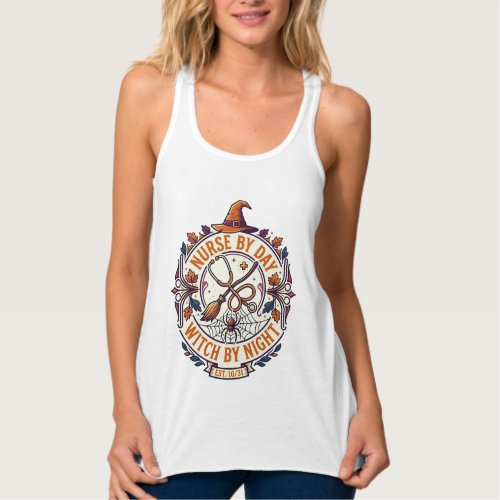Nurse Day Witch Night Halloween Stethoscope Broom_ Tank Top