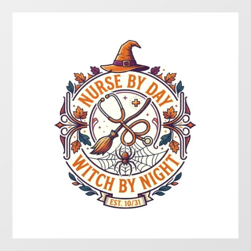 Nurse Day Witch Night Halloween Stethoscope Broom_ Window Cling
