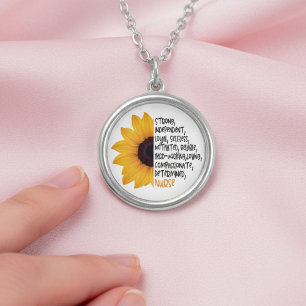 Nurse Definition Yellow Sunflower Essential Worker Silver Plated Necklace