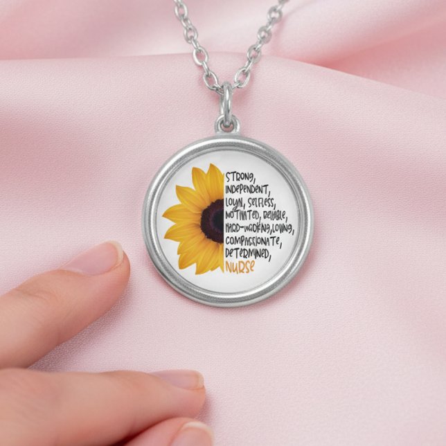 Nurse Definition Yellow Sunflower Essential Worker Silver Plated Necklace (Creator Uploaded)