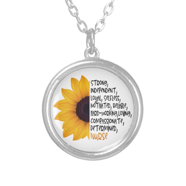 Nurse Definition Yellow Sunflower Essential Worker Silver Plated Necklace (Front)