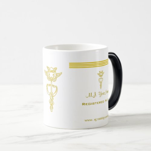 Nurse design with gold stripes and caduceus emblem magic mug
