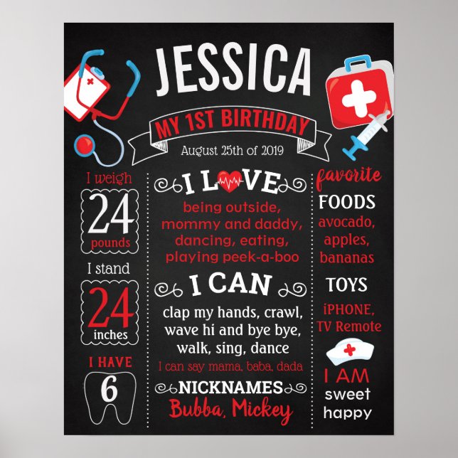 Nurse Doctor Birthday Party chalkboard sign (Front)