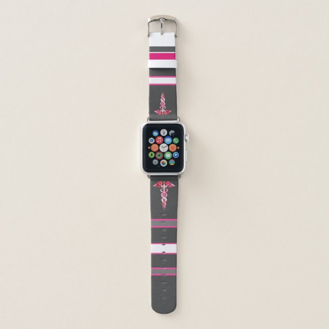 Nurse Doctor Caduceus Medical Grey Pink Modern Apple Watch Band (Front)