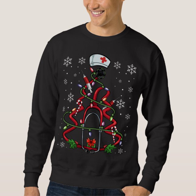 Nurse Doctor Christmas Tree Stethoscope Medical Me Sweatshirt (Front)