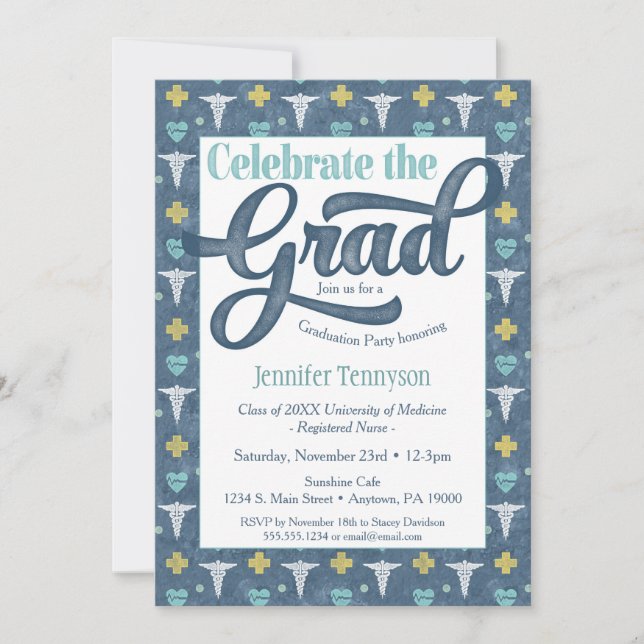 Nurse Doctor Graduation Invitation Blue LPN RN (Front)